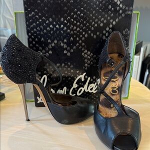 Sam Edelman Black Peep Toe Heels with Studs